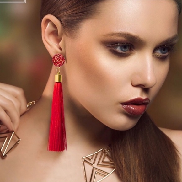 Jewelry - New  Bohemian Tassel Crystal Fabric Long Earrings